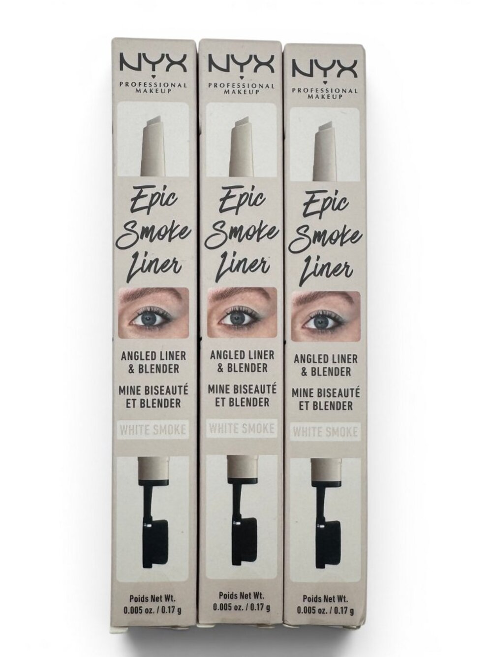 3 Pack NYX Epic Smoke Eye Liner Pencil Angled Liner & Blender - White Smoke